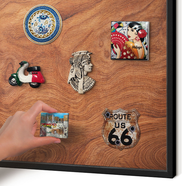 Vacation magnet board with a black frame Wood grain