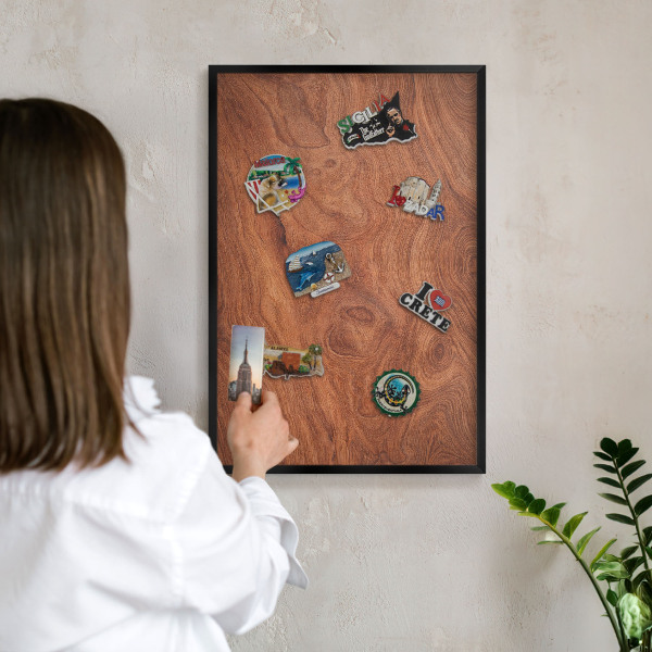 Vacation magnet board with a black frame Wood grain