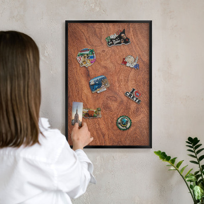 Vacation magnet board with a black frame Wood grain