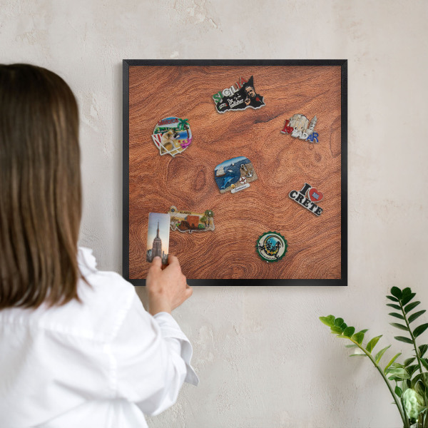 Vacation magnet board with a black frame Wood grain