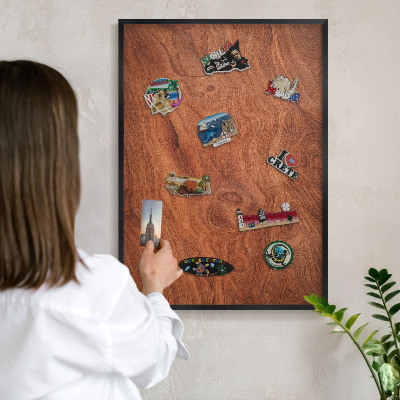 Vacation magnet board with a black frame Wood grain