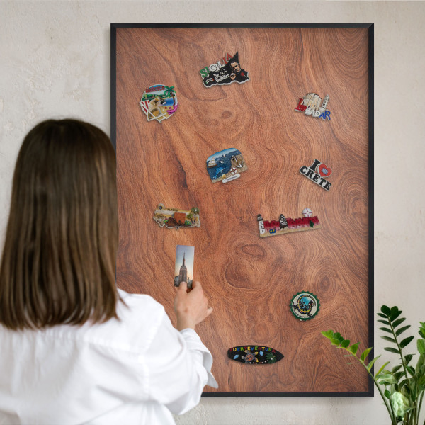 Vacation magnet board with a black frame Wood grain