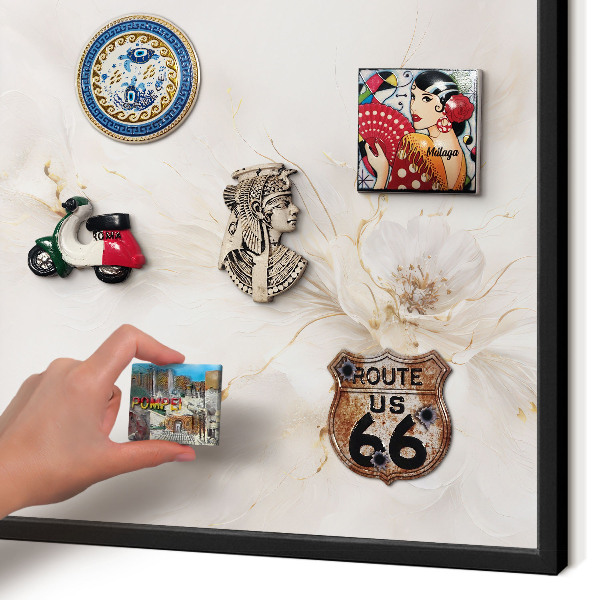 Metal wall board for magnets in a black frame Floral elegance