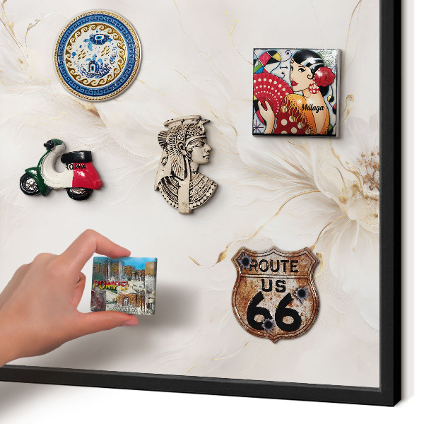 Metal wall board for magnets in a black frame Floral elegance