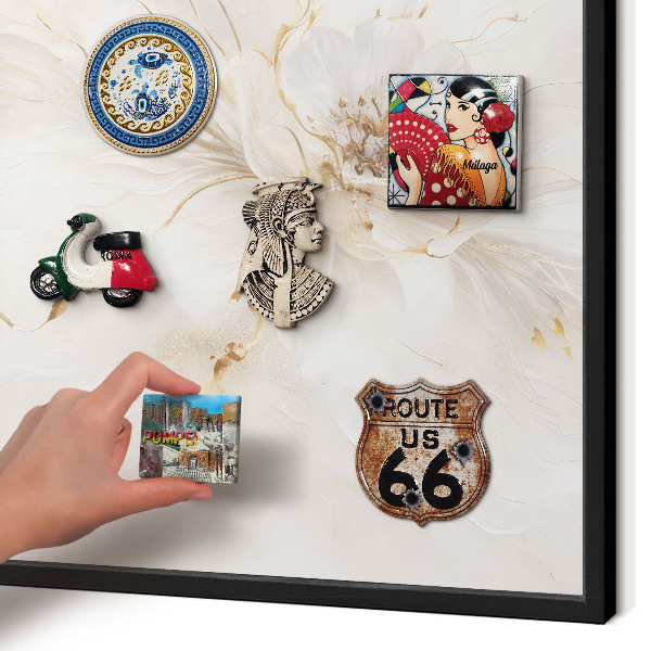 Metal wall board for magnets in a black frame Floral elegance