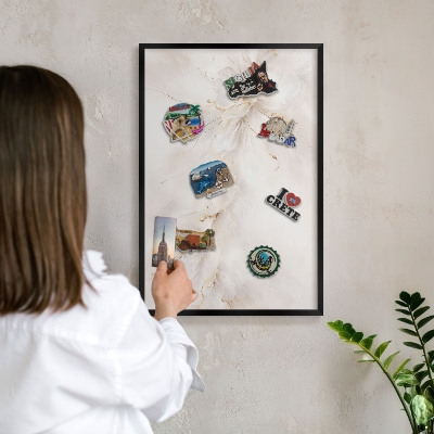 Metal wall board for magnets in a black frame Floral elegance