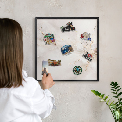 Metal wall board for magnets in a black frame Floral elegance