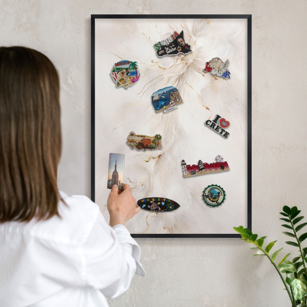 Metal wall board for magnets in a black frame Floral elegance