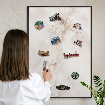 Metal wall board for magnets in a black frame Floral elegance