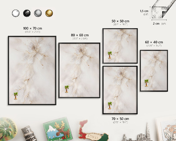 Metal wall board for magnets in a black frame Floral elegance
