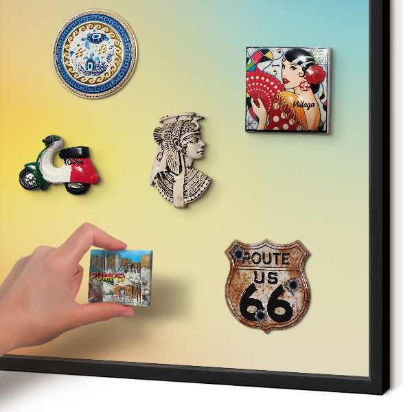 Metal wall board for magnets in a black frame Color transition