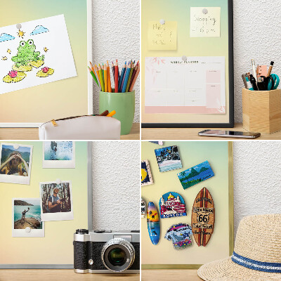 Metal wall board for magnets in a black frame Color transition