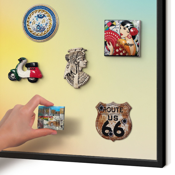 Metal wall board for magnets in a black frame Color transition
