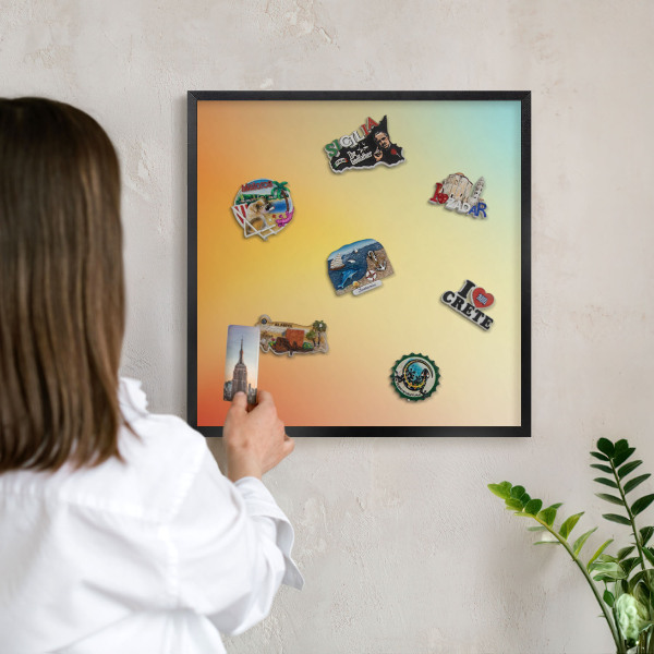 Metal wall board for magnets in a black frame Color transition