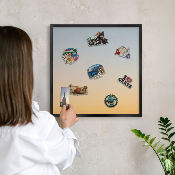 Vacation magnet board with a black frame Pastel gradient
