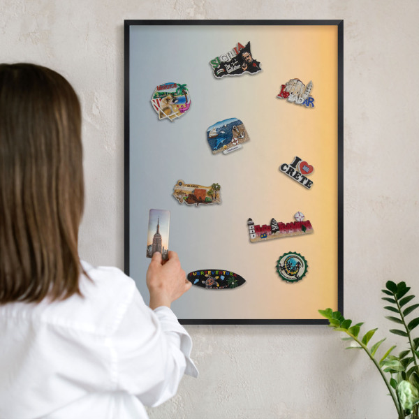 Vacation magnet board with a black frame Pastel gradient