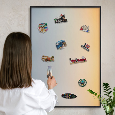 Vacation magnet board with a black frame Pastel gradient