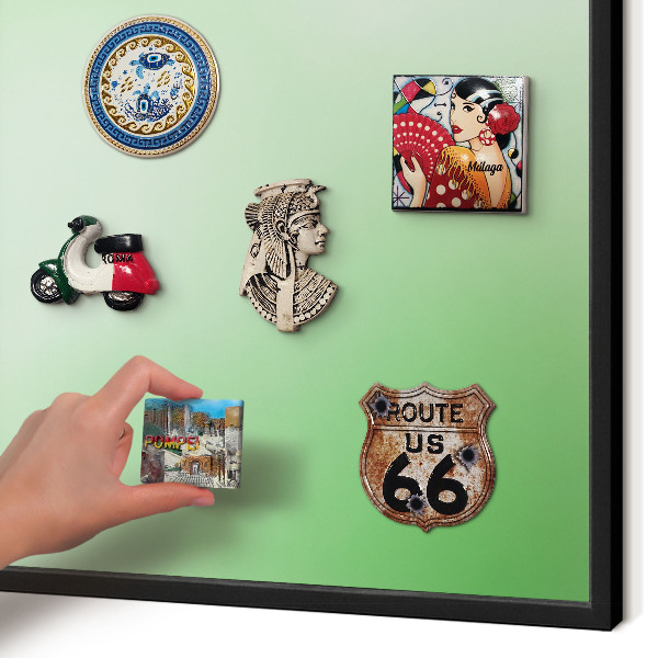 Metal wall board for magnets in a black frame Green harmony