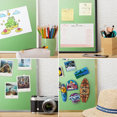 Metal wall board for magnets in a black frame Green harmony