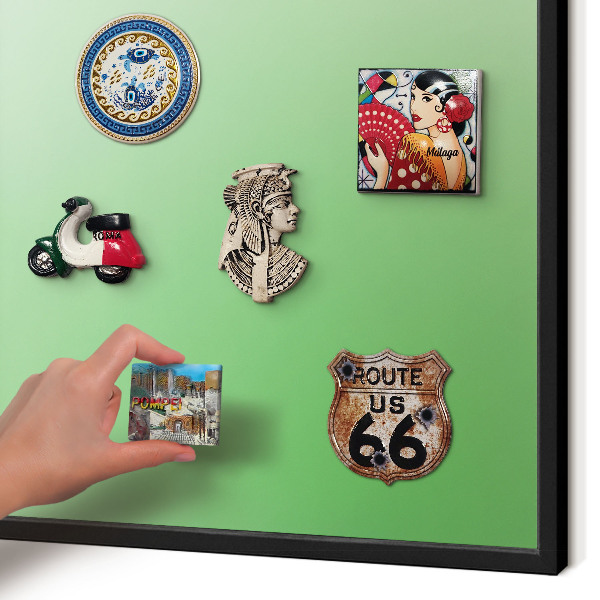 Metal wall board for magnets in a black frame Green harmony