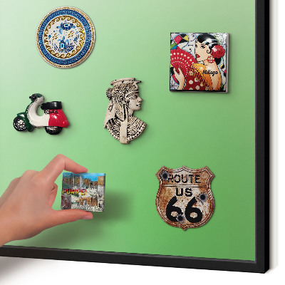 Metal wall board for magnets in a black frame Green harmony