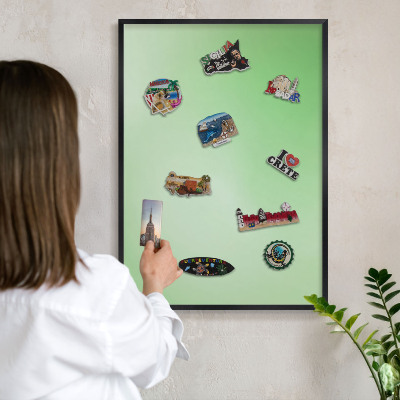 Metal wall board for magnets in a black frame Green harmony