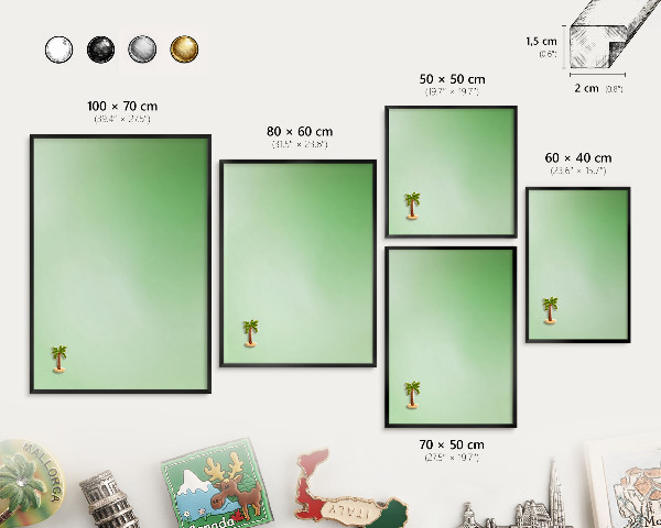 Metal wall board for magnets in a black frame Green harmony