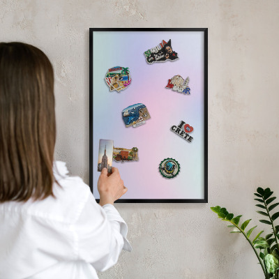Vacation magnet board with a black frame Pastel gradient