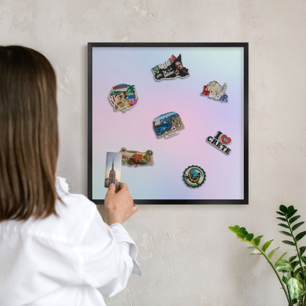 Vacation magnet board with a black frame Pastel gradient