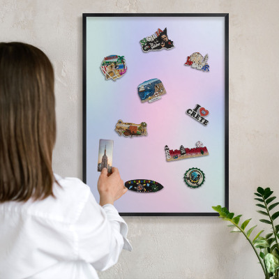 Vacation magnet board with a black frame Pastel gradient
