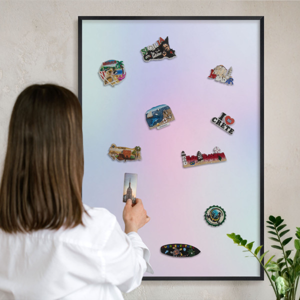 Vacation magnet board with a black frame Pastel gradient