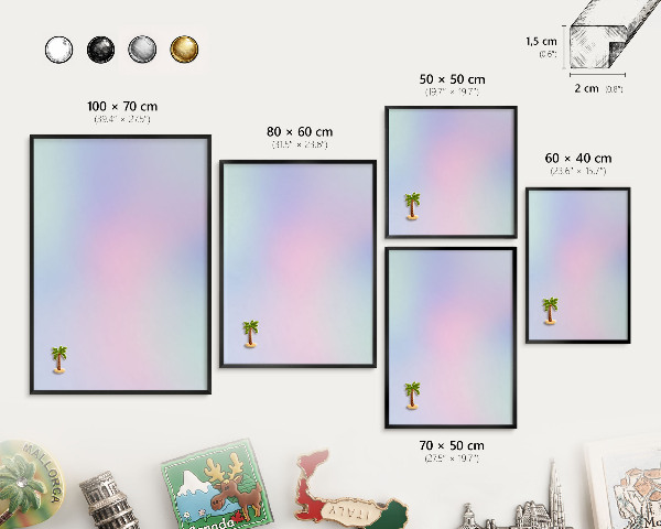 Vacation magnet board with a black frame Pastel gradient