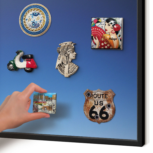 Metal wall board for magnets in a black frame Blue gradients