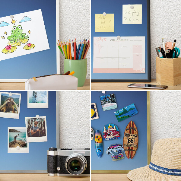Metal wall board for magnets in a black frame Blue gradients