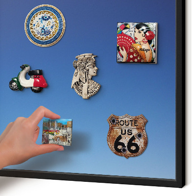 Metal wall board for magnets in a black frame Blue gradients