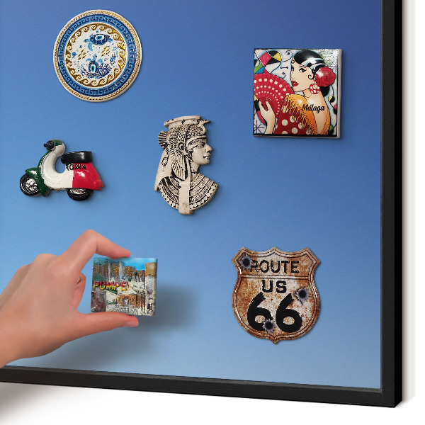 Metal wall board for magnets in a black frame Blue gradients