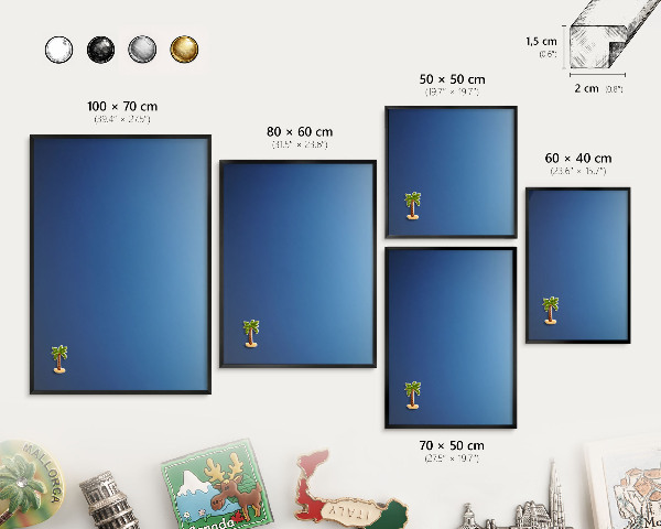 Metal wall board for magnets in a black frame Blue gradients