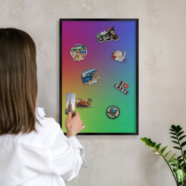 Vacation magnet board with a black frame Rainbow gradient