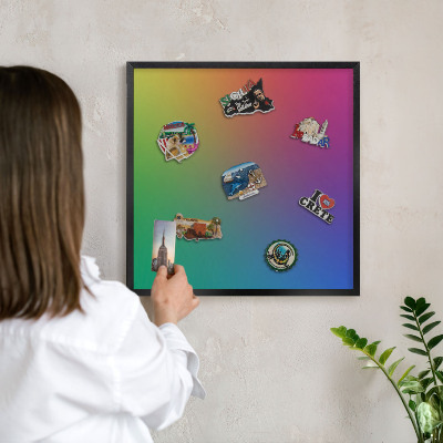 Vacation magnet board with a black frame Rainbow gradient