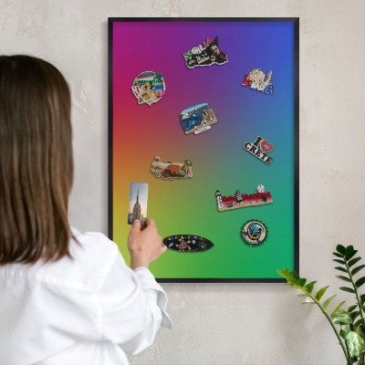 Vacation magnet board with a black frame Rainbow gradient