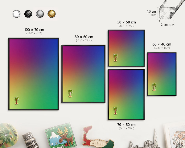 Vacation magnet board with a black frame Rainbow gradient