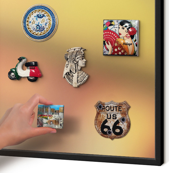 Metal wall board for magnets in a black frame Colorful glow