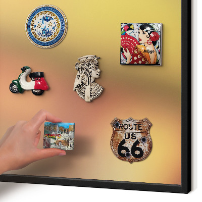 Metal wall board for magnets in a black frame Colorful glow