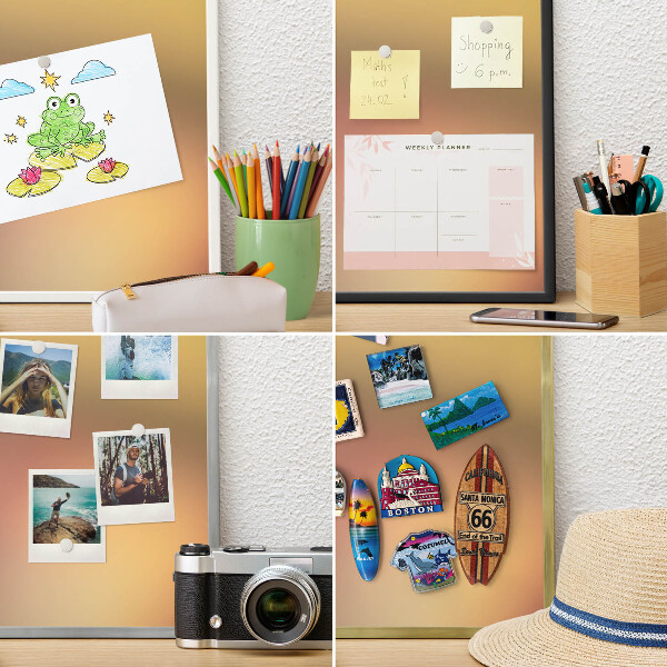 Metal wall board for magnets in a black frame Colorful glow
