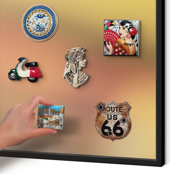 Metal wall board for magnets in a black frame Colorful glow