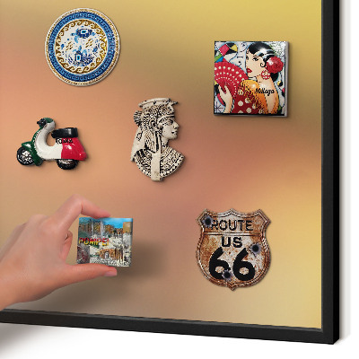 Metal wall board for magnets in a black frame Colorful glow