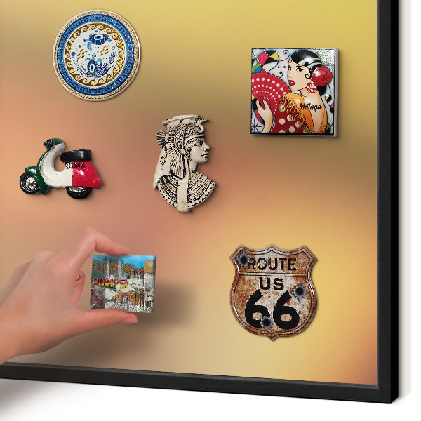 Metal wall board for magnets in a black frame Colorful glow