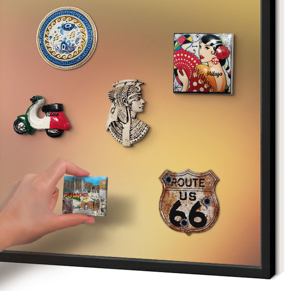 Metal wall board for magnets in a black frame Colorful glow