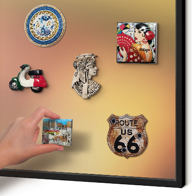 Metal wall board for magnets in a black frame Colorful glow