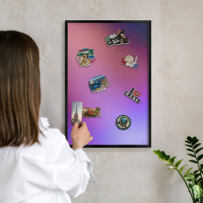 Metal wall board for magnets in a black frame Colors of harmony